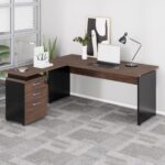 Móveis de Madeira Mesa Escritório em "L" c/ Gaveteiro 1,70m Marsala/Preto - 23481