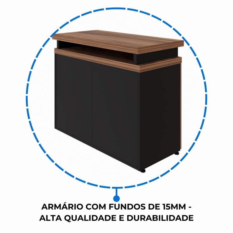 Móveis de Madeira Armário Baixo 03 Gavetas e Porta (MISTO) NOGAL SEVILHA/PRETO - 21422