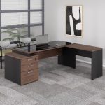 Móveis de Madeira Mesa PEDESTAL VIDRO FUMÊ com MESA AUXILIAR - 1,92x1,60m MARSALA / PRETO - 23486