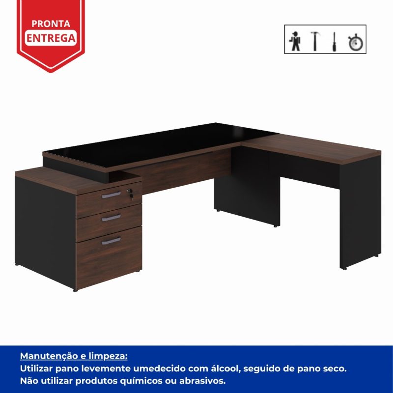 Móveis de Madeira Mesa PEDESTAL VIDRO FUMÊ com MESA AUXILIAR - 1,92x1,60m MARSALA / PRETO - 23486