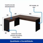 Móveis de Madeira Mesa em "L" (Mesa 1,70m + Mesa Auxiliar) - S/ Gavetas Marsala / Preto - 23478