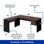 Móveis de Madeira Mesa em "L" (Mesa 1,70m + Mesa Auxiliar) c/ 02 Gavetas -  - Marsala / Preto - 23479