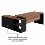 Móveis de Madeira Mesa Diretorzinha c/ Aparador - Pé de MADEIRA - 1,90x1,50mNOGAL SEVILHA / PRETO - 21426