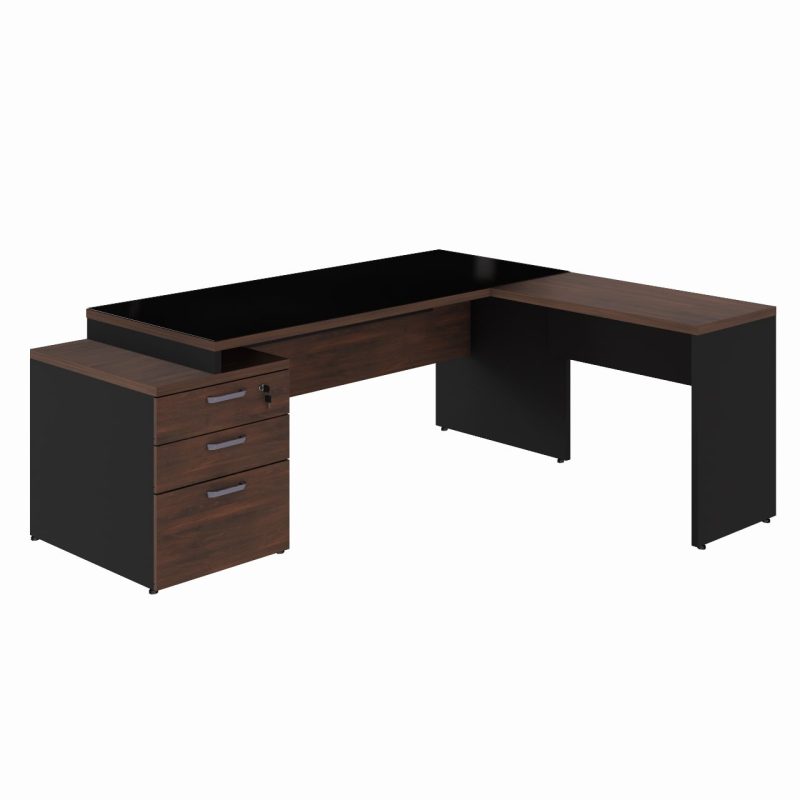 Móveis de Madeira Mesa PEDESTAL VIDRO FUMÊ com MESA AUXILIAR - 1,92x1,60m MARSALA / PRETO - 23486