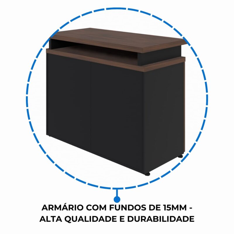 Móveis de Madeira Armário Baixo 03 Gavetas e Porta (MISTO) MARSALA/PRETO - 51007