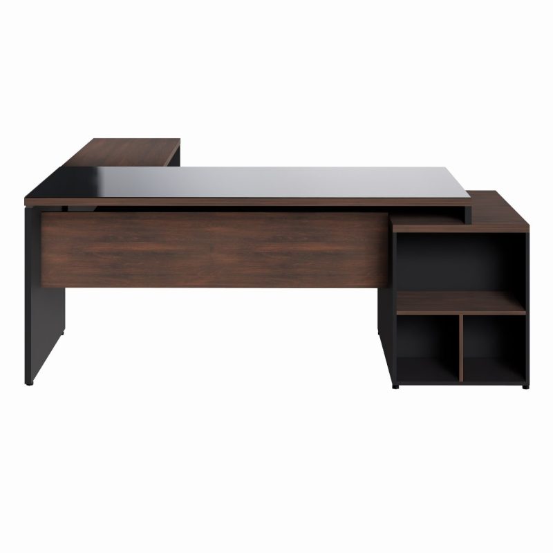 Móveis de Madeira Mesa PEDESTAL VIDRO FUMÊ com MESA AUXILIAR - 1,92x1,60m MARSALA / PRETO - 23486
