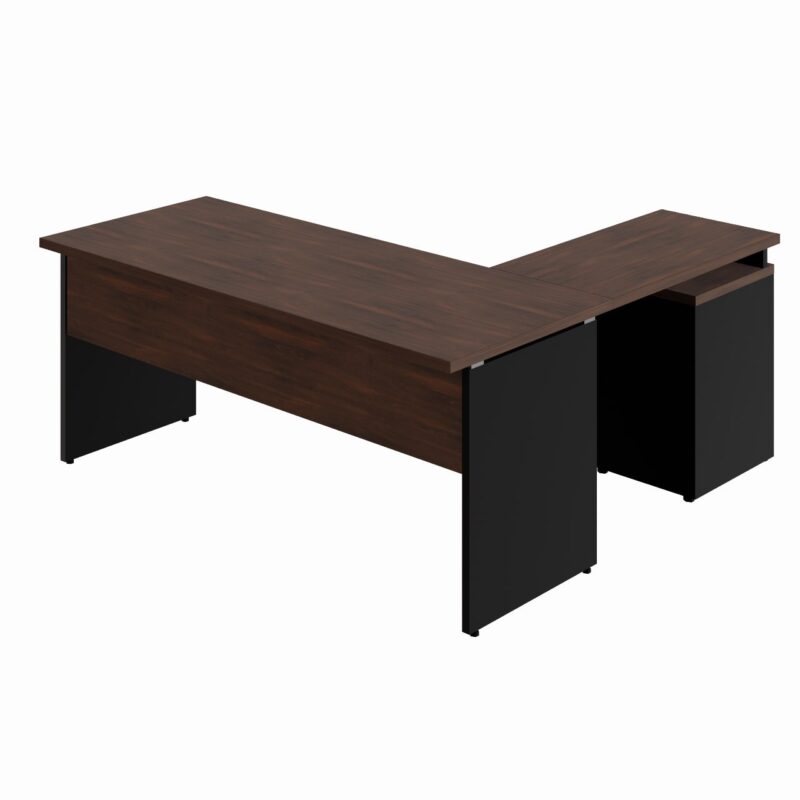 Móveis de Madeira Mesa Escritório em "L" c/ Gaveteiro 1,70m Marsala/Preto - 23481