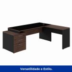 Móveis de Madeira Mesa PEDESTAL VIDRO FUMÊ com MESA AUXILIAR - 1,92x1,60m MARSALA / PRETO - 23486