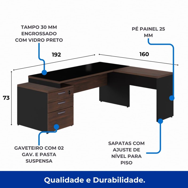 Móveis de Madeira Mesa PEDESTAL VIDRO FUMÊ com MESA AUXILIAR - 1,92x1,60m MARSALA / PRETO - 23486