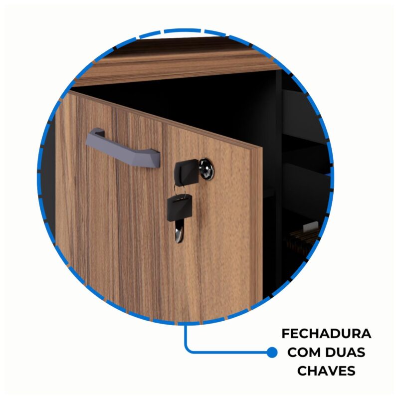 Móveis de Madeira Armário Baixo 03 Gavetas e Porta (MISTO) NOGAL SEVILHA/PRETO - 21422