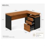 Móveis para Escritório Mesa de Escritório em L com Gaveteiro e Chave Móvel Organizador 170x160cm - Nogal Sevilha / Preto - 21423
