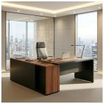 Móveis para Escritório Mesa Escritório PRESIDENTE c/ Armário Pedestal - 1,82x1,80m - WORK START - NOGAL SEVILHA/PRETO - 20602