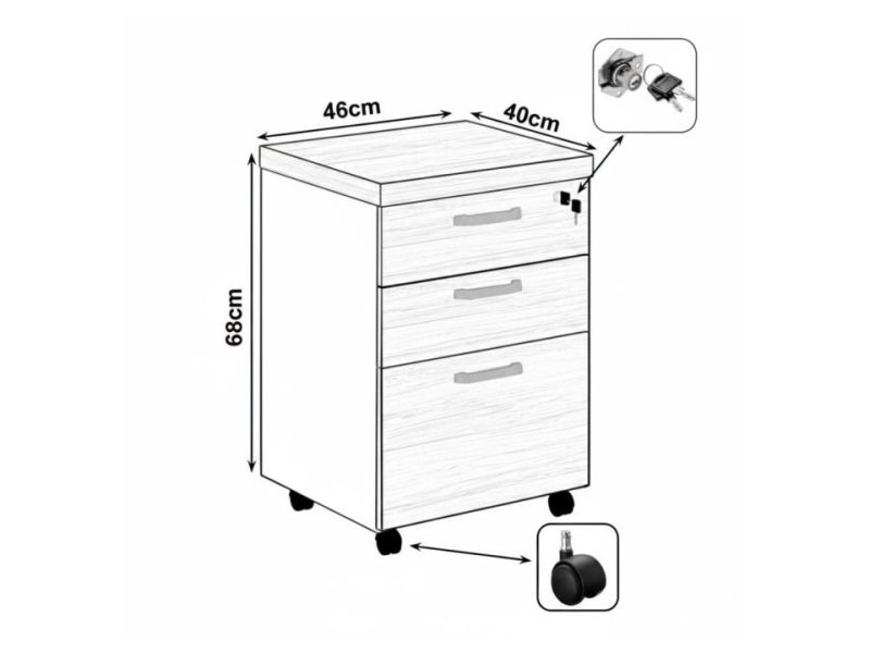 Móveis de Madeira Gaveteiro Volante 03 Gav - 0,67x0,46x0,40m MARSALA/PRETO - 51012
