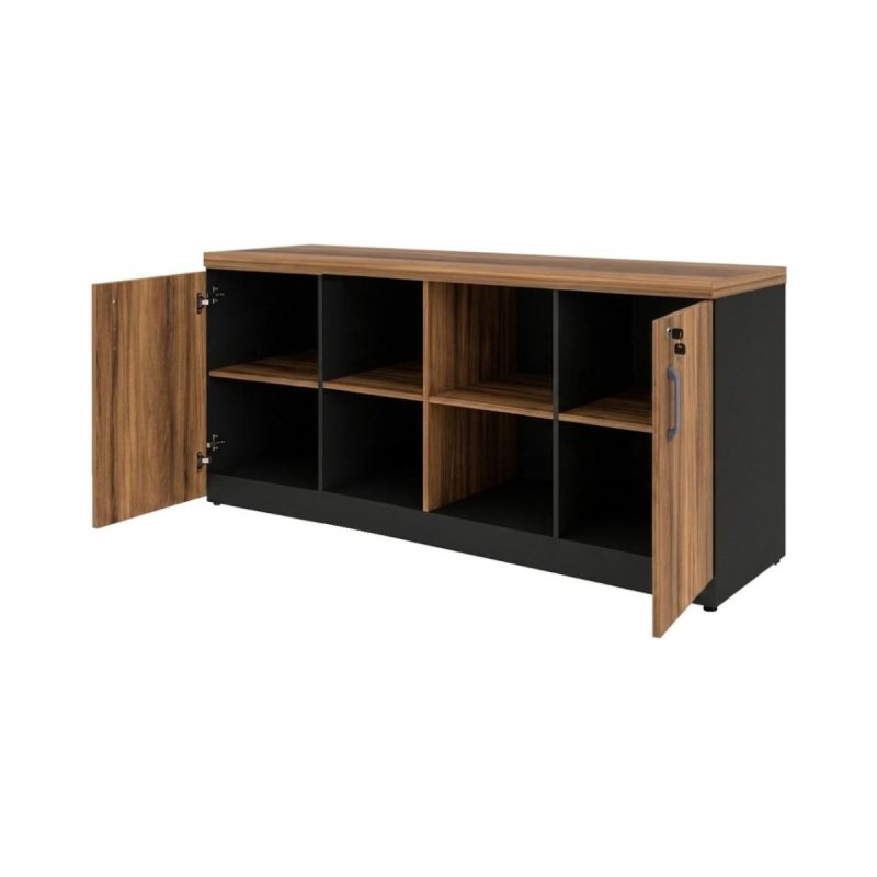 Móveis para Escritório Armário Baixo GOLD Credenza ESPECIAL - 1,60x0,73x0,45m  - GEBBWORK - NOGALSEVILHA / PRETO - 23502
