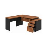 Móveis para Escritório Mesa de Escritório em L com Gaveteiro e Chave - Móvel Organizador Premium - Nogal Sevilha / Preto - 21406