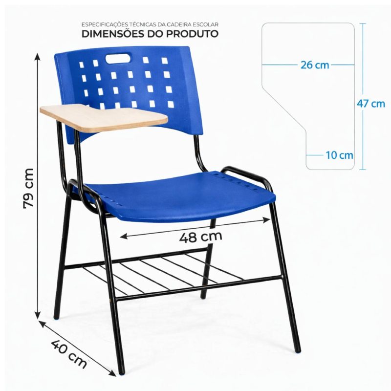 Cadeira Universitária Plástica com PRANCHETA de MDF - Cor Azul - 32010