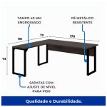 Móveis de Madeira Mesa em L com PÉ QUADRO (1,70x0,70m + Mesa Auxiliar) - S/ Gavetas MARSALA/PRETO - 25478