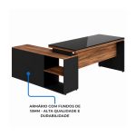 Móveis para Escritório Mesa Diretorzinha c/ vidro c/ Aparador - 1,90x1,50m - NOGAL SEVILHA / PRETO - 21428