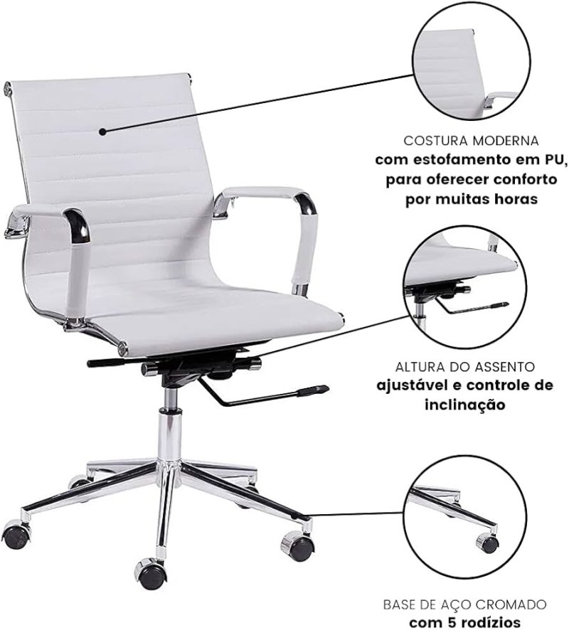 Cadeiras Escritório Cadeira DIRETOR Charles Eames Esteirinha - COR BRANCO - PMD - 32874