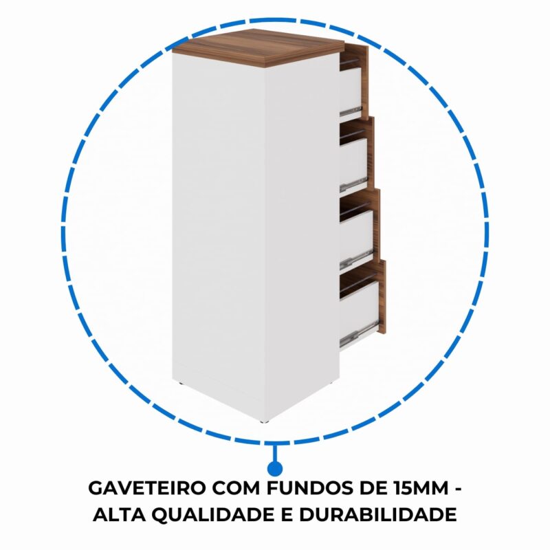 Móveis de Madeira Arquivo 04 Gavetas Pasta Suspensa – 1,28×0,46×0,45m NOGAL SEVILHA/BRANCO – 34314