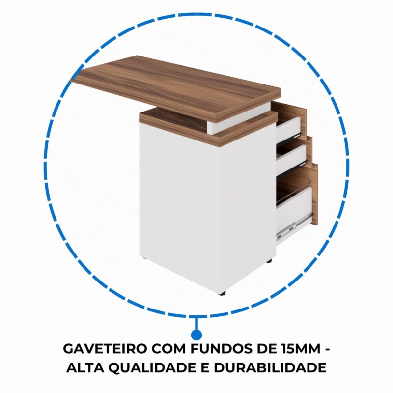 Móveis de Madeira Mesa AUXILIAR c/ 03 Gavetas Pedestal - NOGAL SEVILHA/BRANCO – 34309