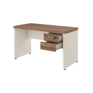 Móveis de Madeira Mesa de Escritório Executiva Reta com Gavetas - 1,20m x 0,60m (Tampo 40mm) - Nogal Sevilha / Champanhe - 34317