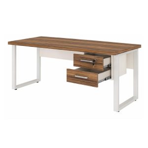 Móveis para Escritório Mesa Escritório PÉ QUADRO 1,70x0,70m -C/ 02 Gavetas - NOGAL SEVILHA / BRANCO - 34322