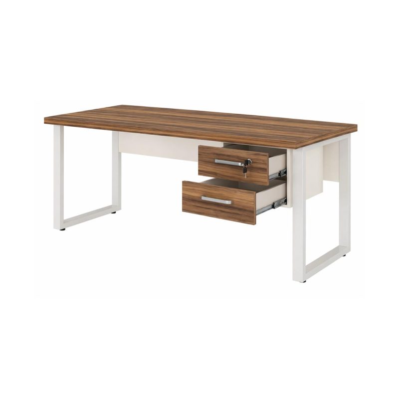 Mesa de Escritório Industrial Amadeirada com Gavetas Pé Quadro 1,50×0,60m – Nogal Sevilha / Champanhe – 34321