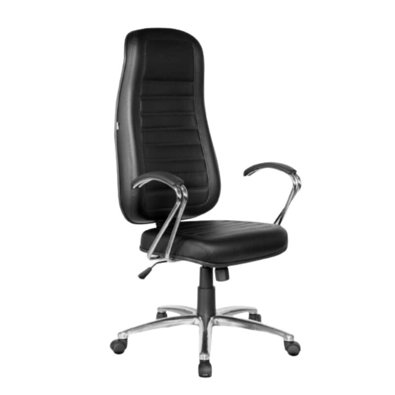Cadeiras Escritório Cadeira Presidente ALTA Costurada - Base e Braço CROMADO - Corino Preto - 35103