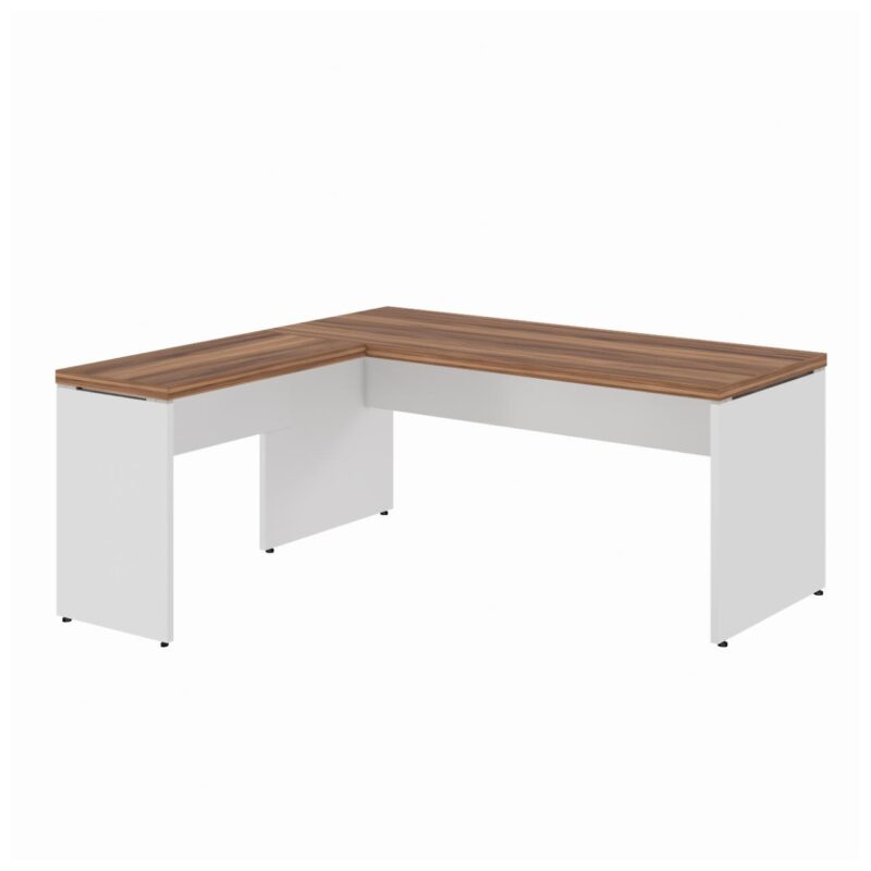 Móveis de Madeira Mesa em L (Mesa 1,50m + Mesa Auxiliar) - S/ Gavetas - WORKSTART - NOGAL SEVILHA/BRANCO - 34323