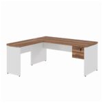 Móveis de Madeira Mesa em L (Mesa 1,50m + Mesa Auxiliar) - C/ Gavetas - WORKSTART - NOGAL SEVILHA/BRANCO - 34324