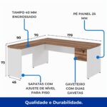 Móveis de Madeira Mesa em L (Mesa 1,70m + Mesa Auxiliar) - S/ Gavetas - WORKSTART - NOGAL SEVILHA/BRANCO - 34325