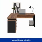 Móveis de Madeira Mesa Escritório em “L” c/ Gaveteiro 1,50×1,50m NOGAL SEVILHA/PRETO – 24480