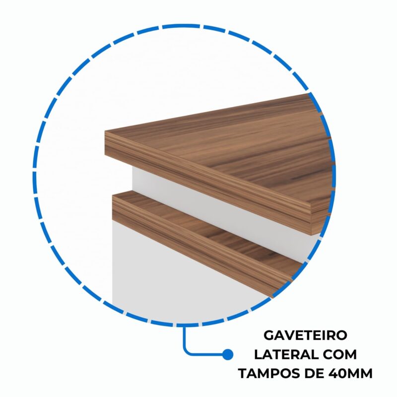 Móveis de Madeira Mesa Escritório em “L” c/ Gaveteiro 1,70×1,60m NOGAL SEVILHA/BRANCO - 34340