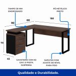 Móveis de Madeira Mesa Escritório em “L” c/ Gaveteiro 1,50m MARSALA/PRETO - 34440