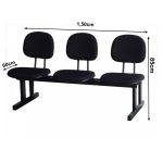 Cadeiras Longarinas para Recepção Longarina SECRETÁRIA 03 Lugares - Cor PRETA - Pollo Móveis - 33003