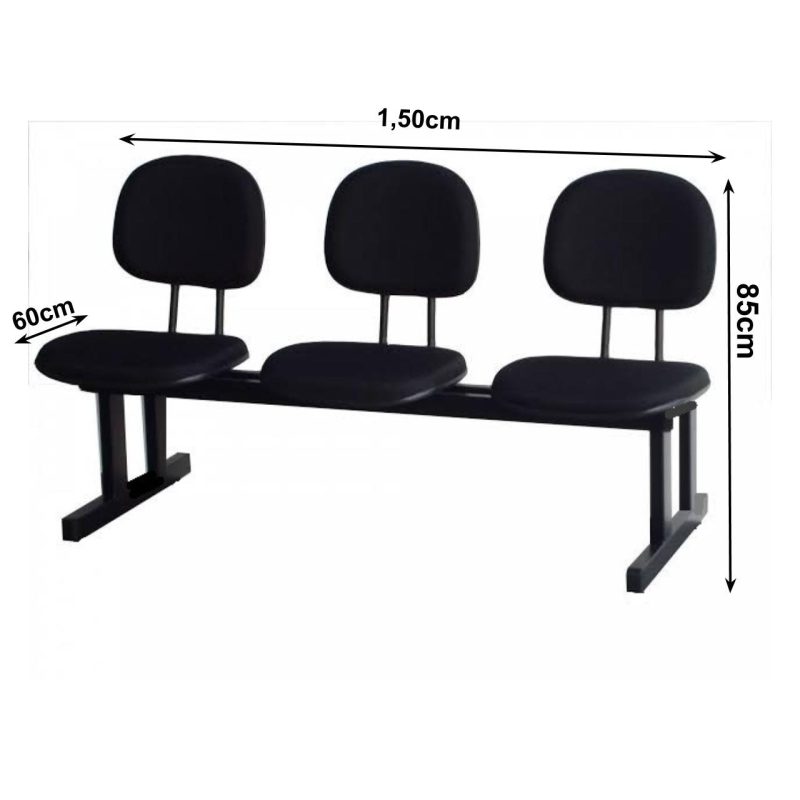 Cadeiras Longarinas para Recepção Longarina SECRETÁRIA 03 Lugares - Cor PRETA - Pollo Móveis - 33003