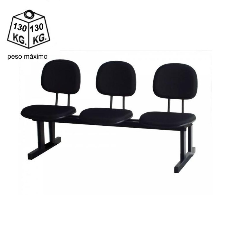 Cadeiras Longarinas para Recepção Longarina SECRETÁRIA 03 Lugares - Cor PRETA - Pollo Móveis - 33003