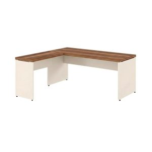 Móveis de Madeira Mesa em L (Mesa 1,50m + Mesa Auxiliar) - S/ Gavetas - (Tampo 40mm) - Nogal Sevilha / Champanhe - 34323