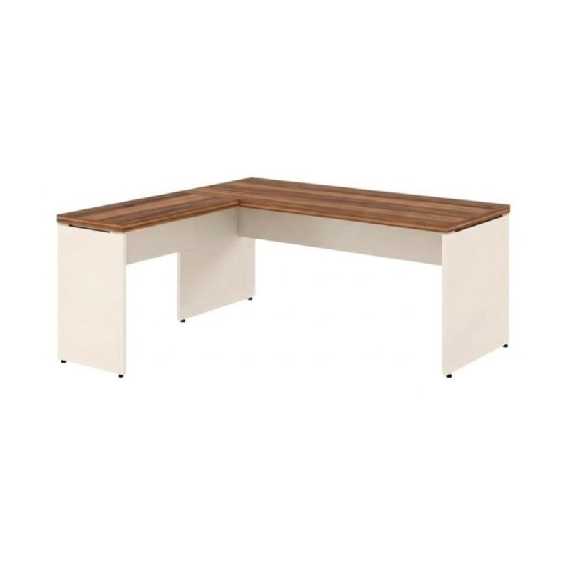 Móveis para Escritório Mesa em L (Mesa 1,50m + Mesa Auxiliar) - S/ Gavetas - (Tampo 40mm) - Nogal Sevilha / Champanhe - 34323