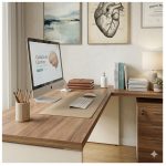 Móveis para Escritório Mesa Escritório em "L" c/ Gavetão na Auxiliar 1,50x1,50m - (Tampo 40mm) - Nogal Sevilha / Champanhe – 34327