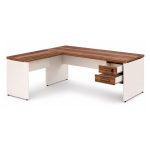 Móveis para Escritório Mesa em L (Mesa 1,70m + Mesa Auxiliar) - C/ Gavetas - (Tampo 40mm) - Nogal Sevilha / Champanhe - 34326