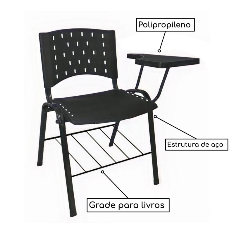 Móveis Escolares Cadeira Universitária Plástica (CANHOTO) - COR PRETO - REALPLAST - 32022 Móveis Escolares Cadeira Universitária Plástica (CANHOTO) - COR PRETO - REALPLAST - 32022