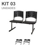 Cadeiras Longarinas para Recepção Kit 03 Cadeiras Longarinas PLÁSTICAS 02 Lugares - Cor PRETA - REALPLAST - 23019