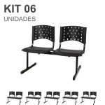 Cadeiras Longarinas para Recepção Kit 06 Cadeiras Longarinas PLÁSTICAS 02 Lugares - Cor PRETA - REALPLAST - 23022