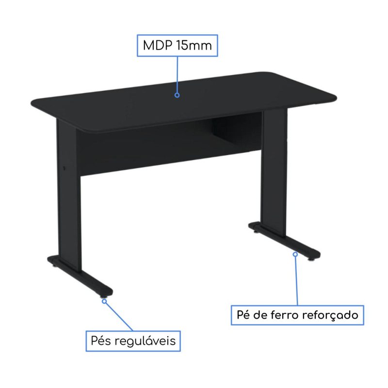 Mesa Escritório 1,20x0,60m s/ Gavetas - Cor Preto - JOB - 43333