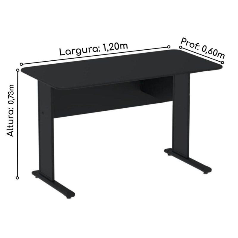 Mesa Escritório 1,20x0,60m s/ Gavetas - Cor Preto - JOB - 43333