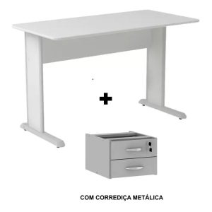Mesa Escritório 1,20x0,60m - Com Gavetas -  MAXXI - CINZA/CINZA - 53084