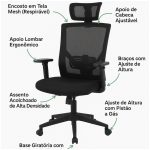 Cadeiras Escritório Poltrona Presidente Tela ORION Syncron Giratória - Cor Preto - 32944