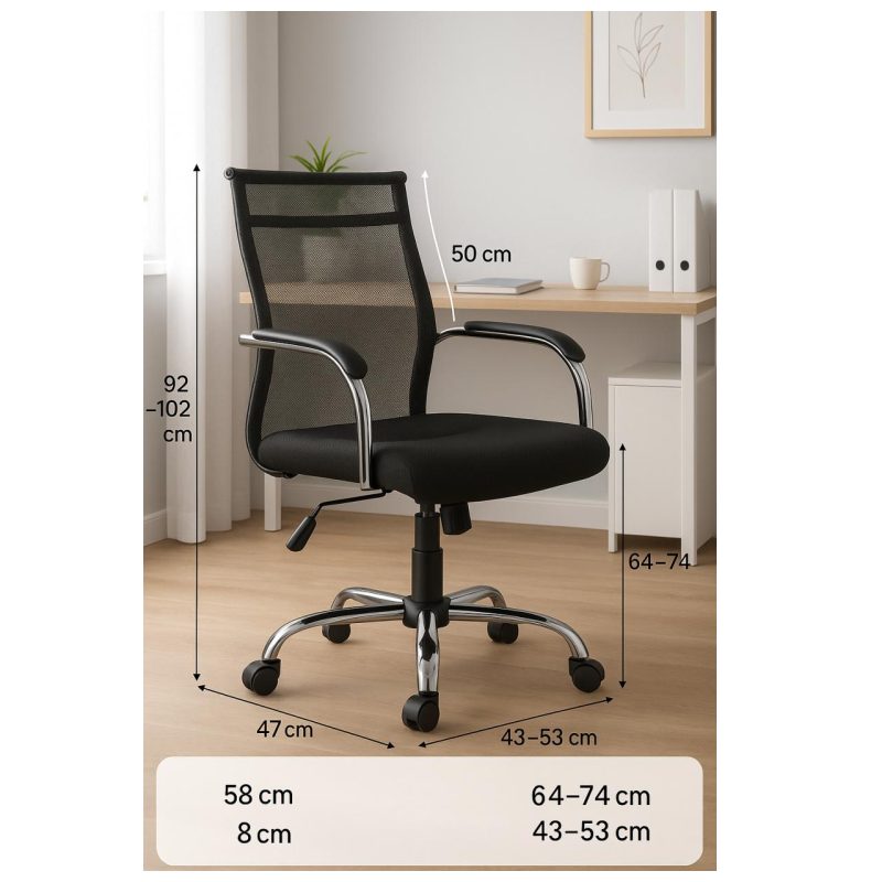 Cadeiras Escritório Cadeira DIRETOR Tela Mesh DUBAI Giratória Cromada - PMD - 31020